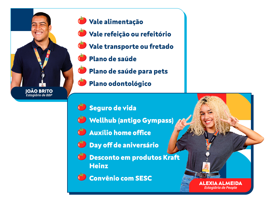 Vale-alimentação, vale-transporte, plano de saúde, plano odontológico, seguro de vida.